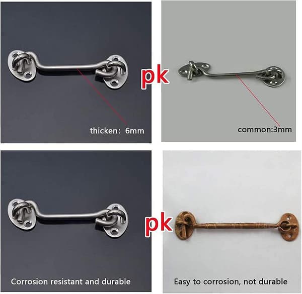 3in Gate Hook, Stainless Steel Cabin Hook and Eye Latch Lock for Shed Door Window