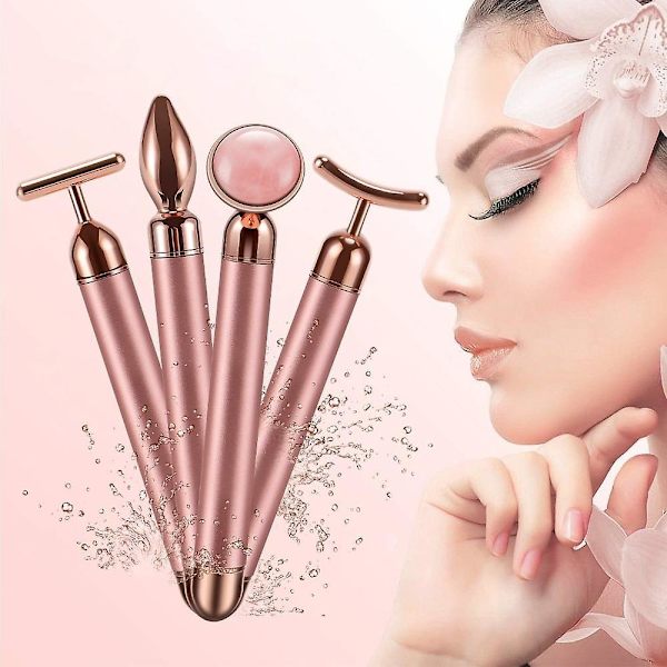 4 In 1 Vibrating Rose Quartz Roller Face Roller Eye Massager Jade Roller T/v Shaped Face Lifting Slimming Beauty Bar Massager Black