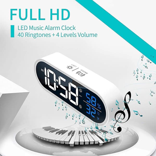 1mor Alarm Clock Led Music Digital Clock Time Temperature 5 Levels Brightness Humidity Display Usb Rechargeable Table Clock
