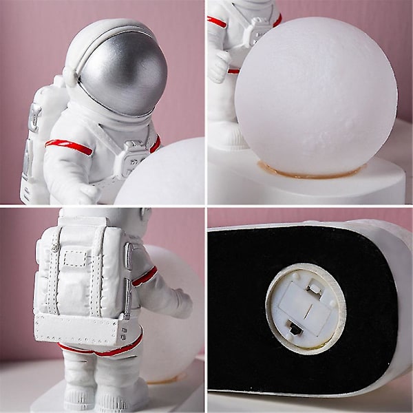 Kreativ Astronaut Natlampe Ornament LED Lys Skrivebordsindretning Sengelampe Silver