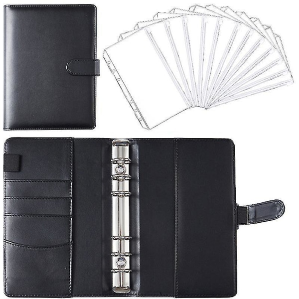 Læder Binder Budget Planner Kontant Kuvert Pung System Macaron black