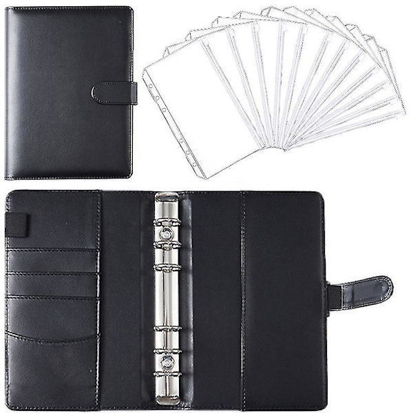 Leather Binder Budget Planner Cash Envelope Wallet System Macaron black