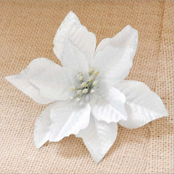 10 Pcs Glitter Artificial Flowers Tree Ornament For  Christmas