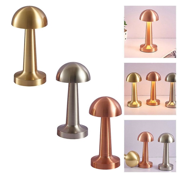Oppladbar LED Bordlampe Berøringssensor Skrivebordslampe Soverom Restaurant Bar Dekor Gold Mushroom