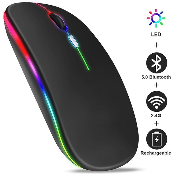 5.0 Bluetooth With Usb Rechargeable Rgb Mouse Bt5.2 For Laptop Computer Pc Macbook Gaming Mouse 2.4ghz 1600dpi Black