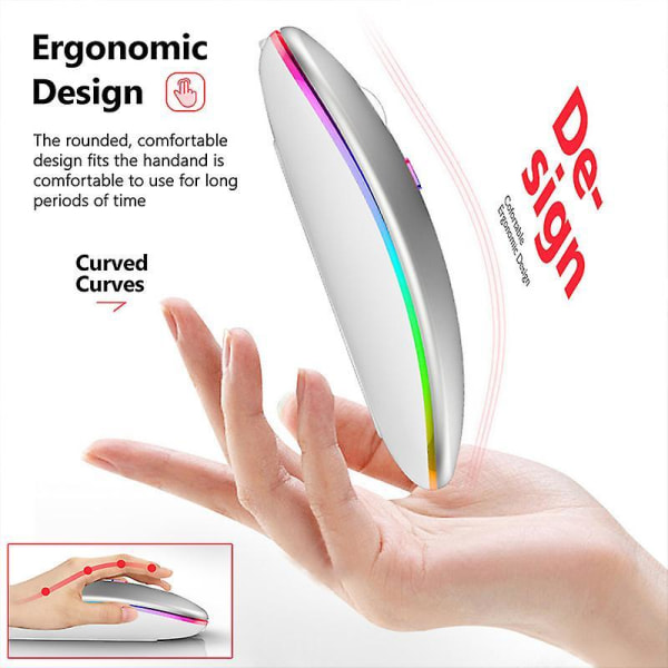 5.0 Bluetooth With Usb Rechargeable Rgb Mouse Bt5.2 For Laptop Computer Pc Macbook Gaming Mouse 2.4ghz 1600dpi White