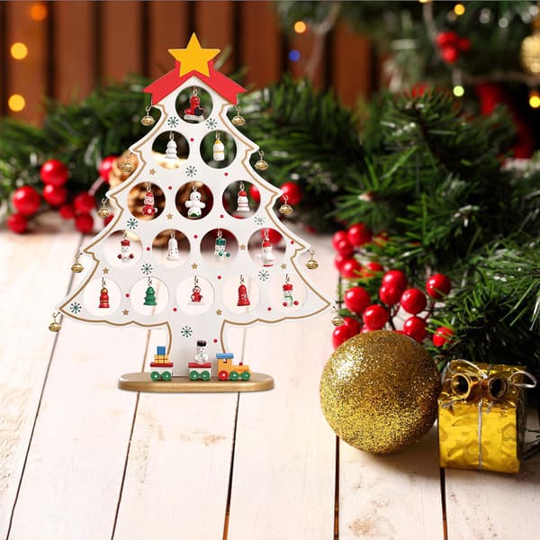 Christmas Monolithic Wooden Christmas Tree Desktop Diy Christmas Tree Decoration Scene Window Display A
