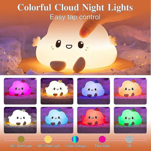 Led Night Light For Kids, 7 Breathing Modes, Usb Rechargeable, Touch Control, Silicone, For Kids And
