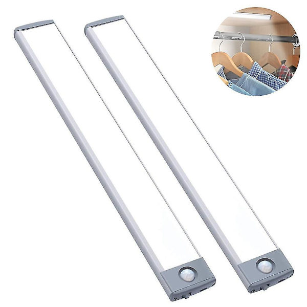 2 Pak Underskab Belysning Bevægelsessensor Skabslys Trådløs positive white light Silver 20 cm