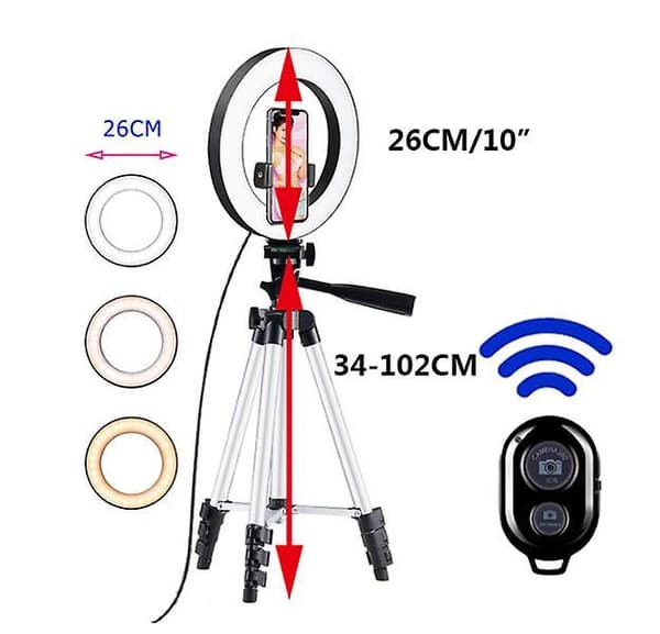 26cm Photo Ringlight Led Selfie Ring Light Phone Remote Control Lamp Photography Lighting Silver