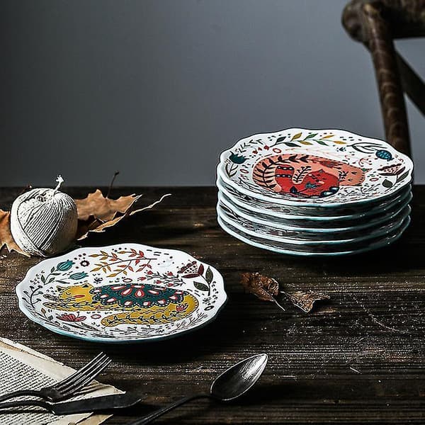 Cartoon Hand Painted Cat Dinner Plate Salad Plates Ceramic 8 Inch Pizz D