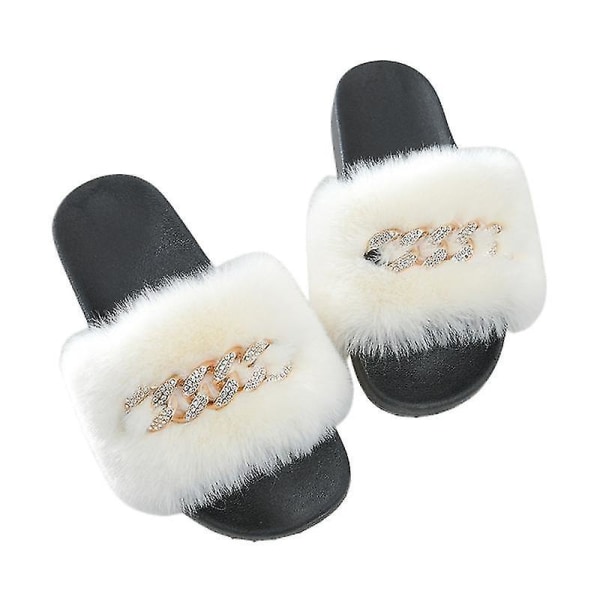 Women's Fluffy Faux Fur Slippers Comfy Open Toe Slides With Fle BEIGE 44