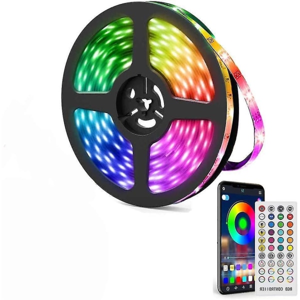 LED-lysstripe, 5 meter RGB-båndlys, Bluetooth-kontroll, 40-knappers fjernkontroll, Musikk-synkronisering