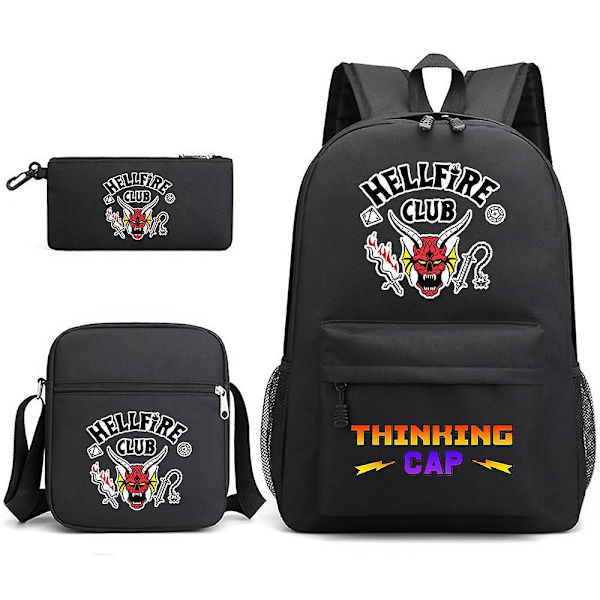 Stranger Things Hellfire Club Backpack Three-piece Set School Bag Black
