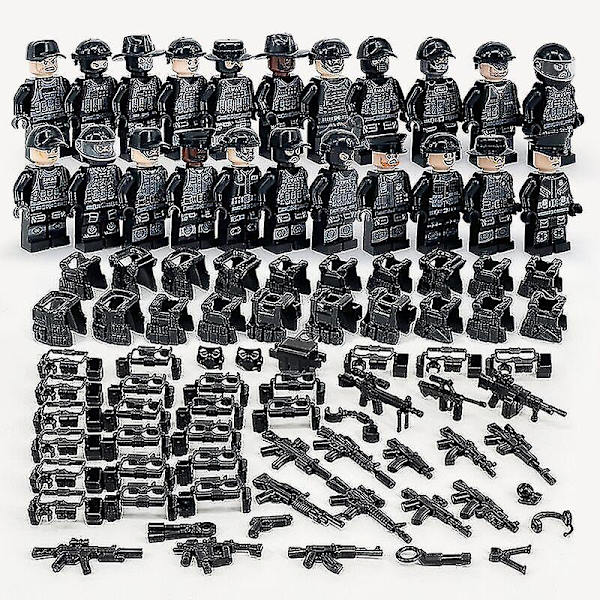 Zk-22 kpl/setti Sotilaalliset rakennuspalikat Sarja Musta Erikoispoliisi ja Maastoajoneuvosetti Pieniä Osia Koottu Minifiguurilelu