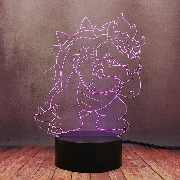 Wekity Super Mario Spil Tegnefilmslampe 3D Illusion Natlampe Bowser Stor Djævel LED Touch Lampe 16 Farveskift Bordlampe Med Fjernbetjening Kreativ
