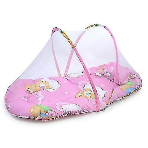 Foldable Portable Infant Baby Travel Mosquito Net Crib Bed Tent With Pillow Pink