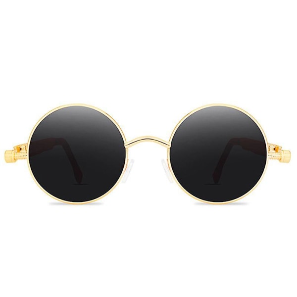 Vintage Polarized Steampunk Sunglasses Mens Round Sun Glasses Stylish Gold Frame Grey Lenses