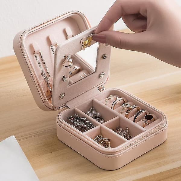 Jewelry Storage Box Mini Portable Leather Earrings Necklace Ring Box Model 1