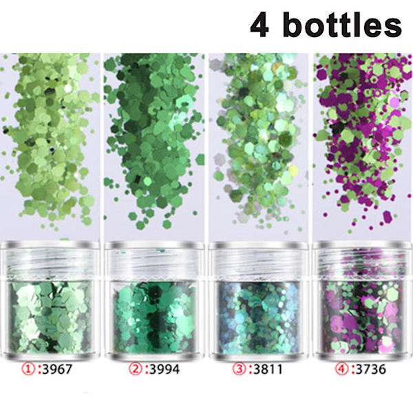 Glitter 4 Bottles Of Mixed Color Face Body Eye Hair Nail Festival Chunky Holographic Glitter Different Size Nail Gradient Color Set Small size
