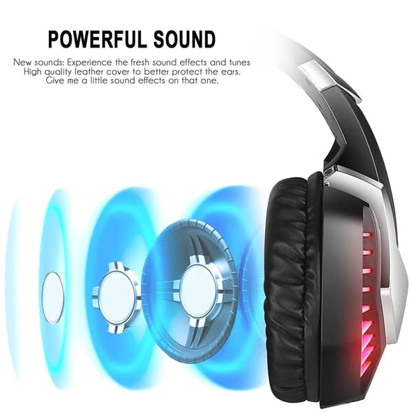 Gaming Headset, Ps5 Pc Gaming Headset med Støjreducerende Mikrofon, 3D Stereo Surround Sound LED Lys, Xbox One Headset til Switch Laptop Tablet, Blå B
