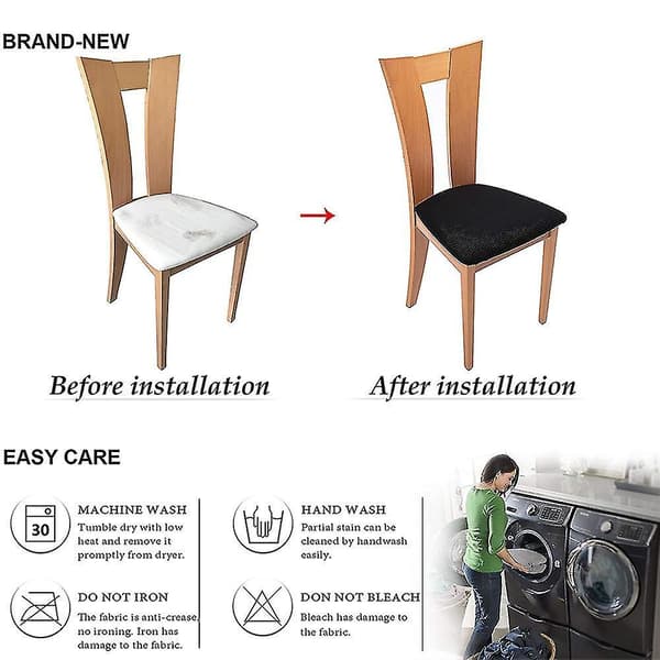 Set Of 6 Chair Seat Covers For Dining Room Kitchen Chairs Black
