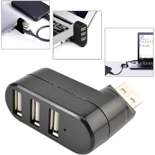 Compact Size High Speed Usb 2.0 Hub Black Mini Usb 3 Port Rotate Splitter