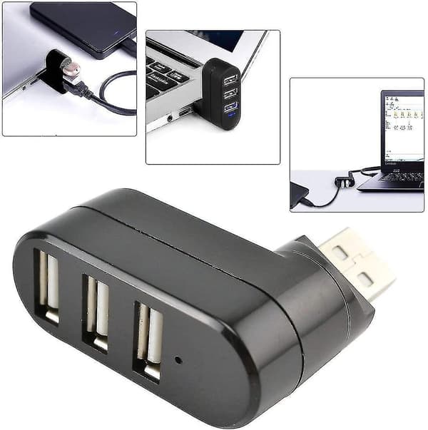 Kompakt Størrelse Højhastigheds Usb 2.0 Hub Sort Mini Usb 3 Ports Roterer Splitter