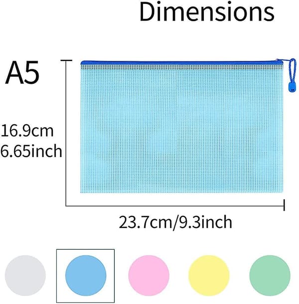 Document Bag A5, 10 Pieces File Zippered Bags, Mesh Plastic Zippered Pocket