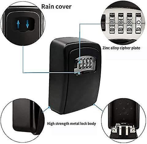 Password Key Lock Box Wall Mounted Zinc Alloy Key Box Weatherproof 4 Digit Combination