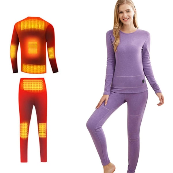 Opvarmet Termisk Undertøjssæt Til Mænd Kvinder, USB Elektrisk Opvarmet Undertøj Base Layer Top Og Bund Langt Undertøjssæt Female-XL