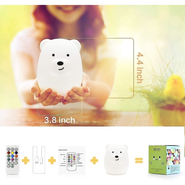 Rechargeable Bear Silicone Night Light With Touch Sensor And Remote Control
