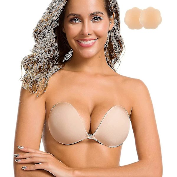 Adhesive Bra Strapless Sticky Invisible Push Up Silicone Bra BLACK F