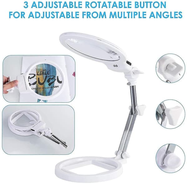 Large Desktop Magnifier, 2x 6x Folding Manual Table Magnifier, Portable Led Illuminated Magnifying Lamp With Stand, For Reading, Embroidery, Explorati