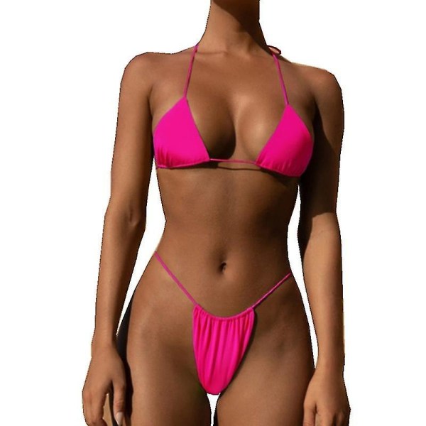 Women Two Piece Swimsuit Sexy Swimwear Halter String Triangle Bikini S ROSE RED M