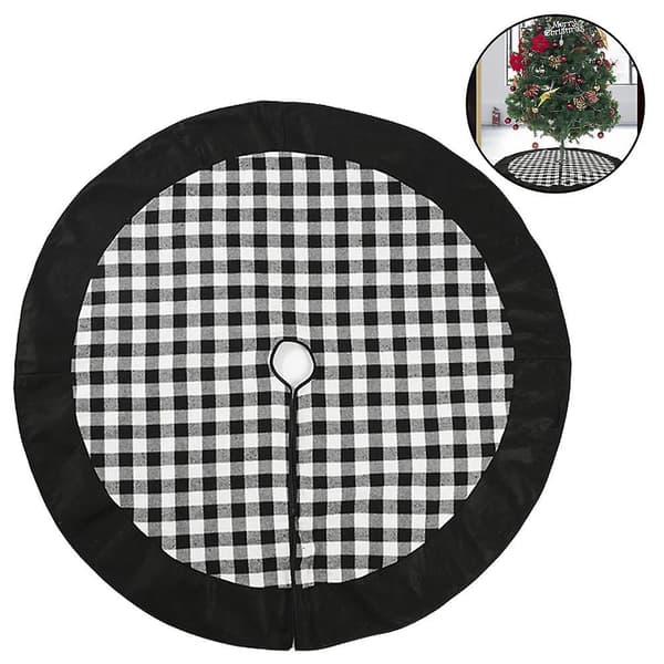 1 Pcs Plaid Christmas Tree Skirt - Black And Red Checked Black-white