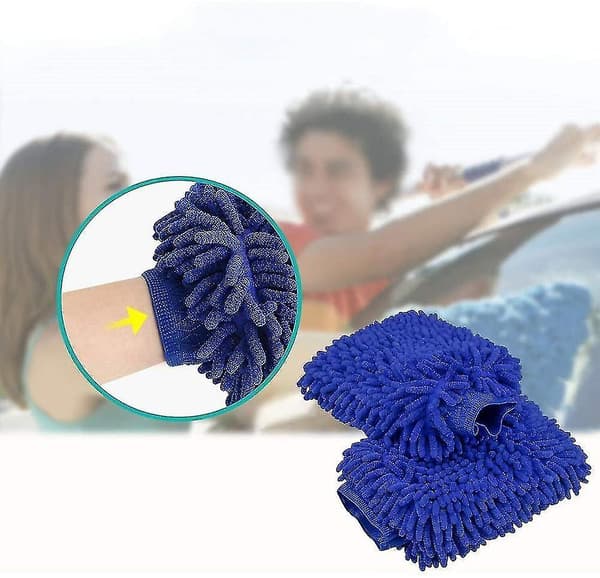 Car Wash Mitt 2 Pack Large Size Microfiber Wash Mitt Winter Light Blue Navy blue
