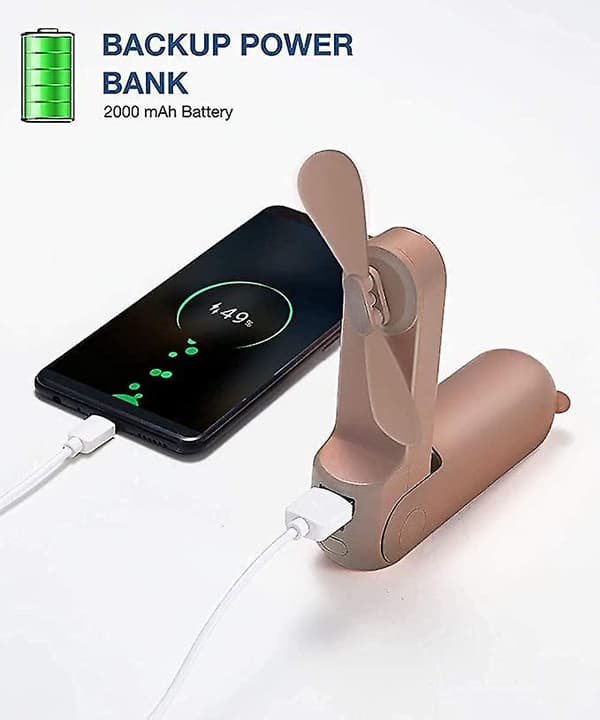 3 In 1portable Usb Rechargeable Handheld Mini Fan Brown