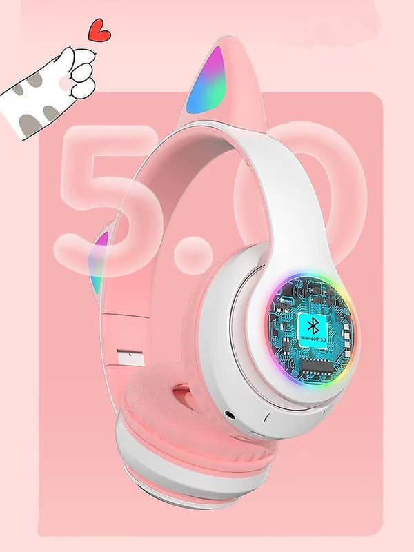 2022 New Wireless Bluetooth Headphones Cat Ear Headset With Led Light black
