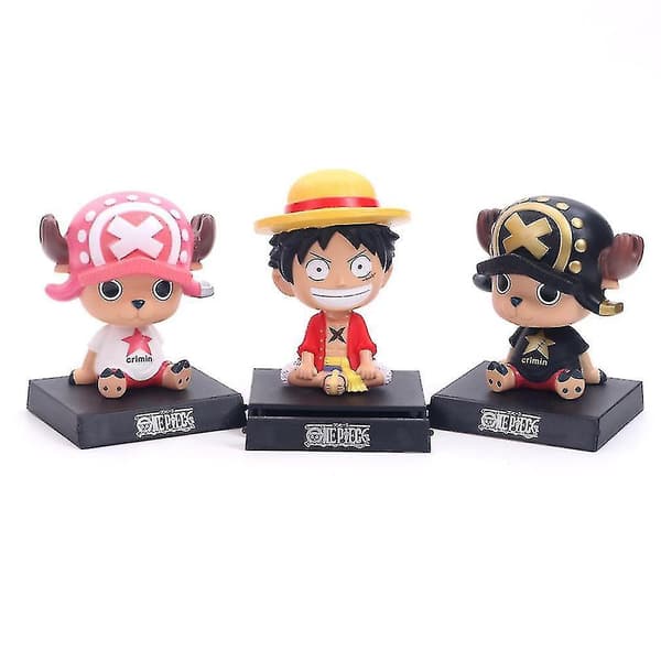 3 stk. One Piece Luffy Chopper Stråhatt Bilpynt Ristende Hode Figur Modell