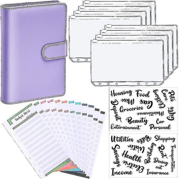 A6 Binder Budget Notebook Cover Folder Size 6 Hole Pocket Plastic Zipper Money Saving Envelope Diary Purpie