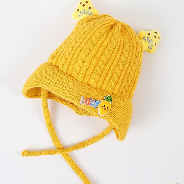 Børne Baby Hue Blød Varm Kabelstrikket Beanie Småbørn Pige Efterår Vinter Huer Blå Yellow