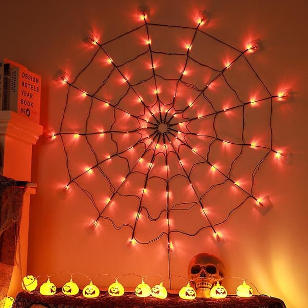 Halloween Edderkoppespind Lys Med Kontroller, til Fest Gårdhave Bar Spøgelseshus white