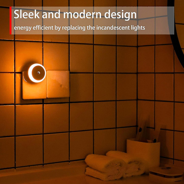 Amber Nattlys, Plug-in LED Nattlampe, Skumring til Daggry Sensor, Energieffektiv, Plugg Inn, Mykt Skinn, 2 Pakning, oransje