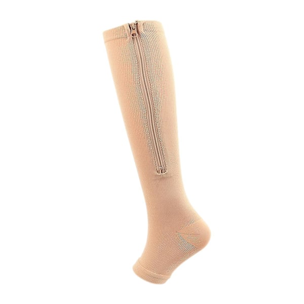 Medical Compression Socks Zipper Professional Leg Support Thickened Women's Socks Beige L XL