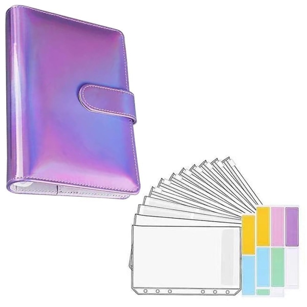 Pu Leather Binder Budget Planner Cash Envelope Wallet System Laser purple