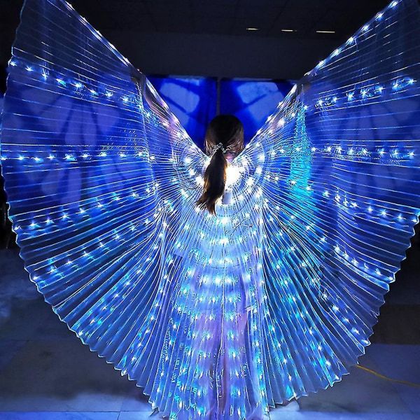57" Long Led Isis Wings Belly Dance Cloth Performance Costumes Adult  With Adjustable Stick Multicolor White