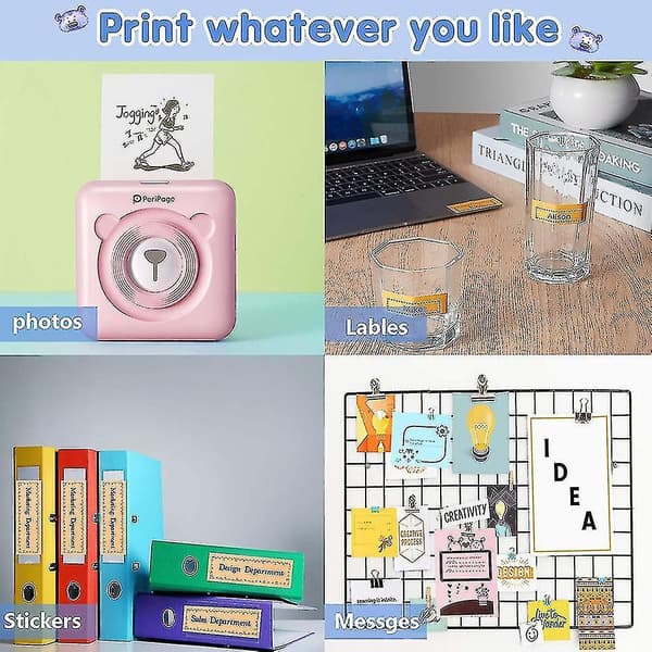 Bærbar Smart Fotoprinter, Mini Termisk Printer Bluetooth Til Etiket Memo Kvittering, med 6 Ruller Udskrivningspapir