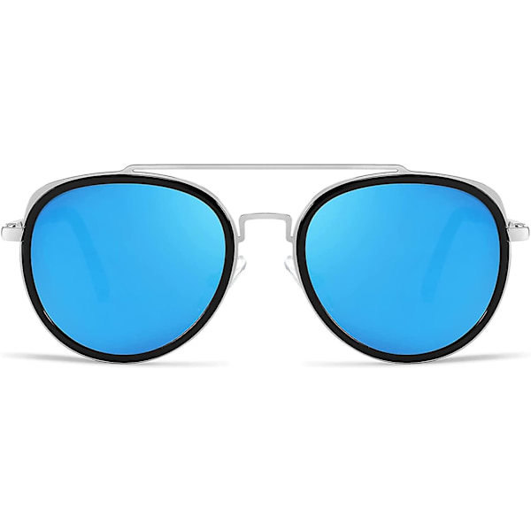 Retro Steam Punk -aurinkolasit, pyöreät steampunk-kaksoissiltalasit naisille ja miehille B2822 Blue Lens