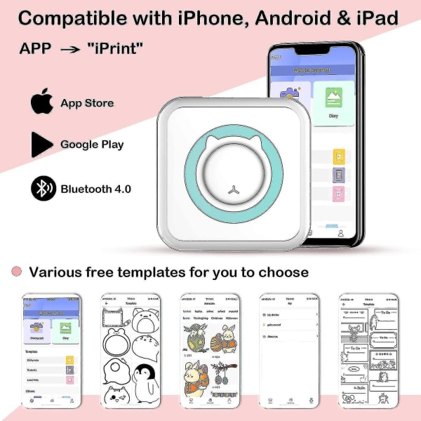 Mini-taskutulostin, Bluetooth-langaton kannettava mobiilipainokone Lämpötulostin muistiinpanoille, muistiinpanoille, valokuville, taskukokoinen tarratulostin C option 4